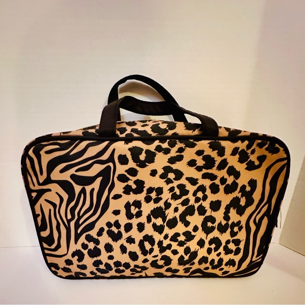 Jessica Simpson Leopard Print Cosmetic Bag - Black and Tan - Picture 3 of 10